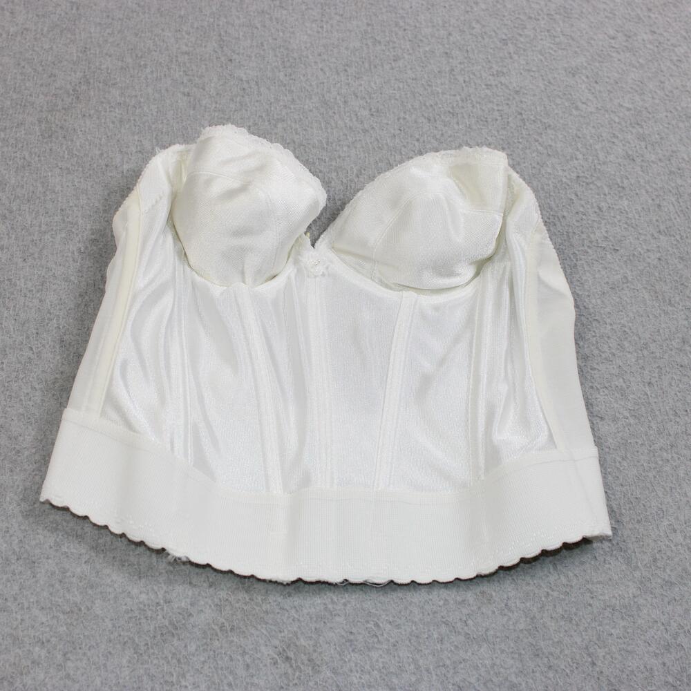Vintage Adonna Longline Bra Women 34A White Satin Padded Bustier Pushup USA READ